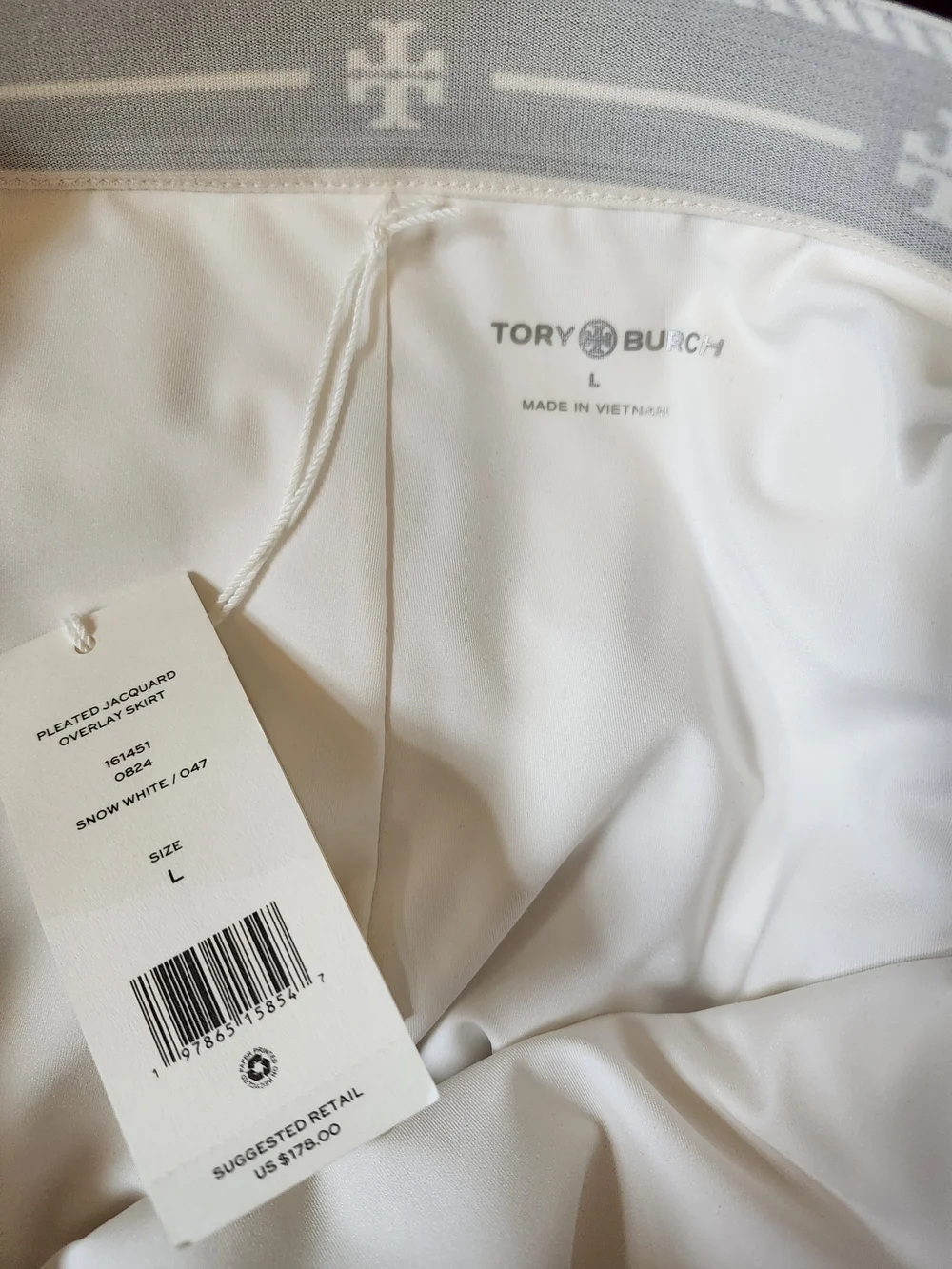 NWT Tory Burch Pleated Jacquard Overlay Skort Snow White L $178